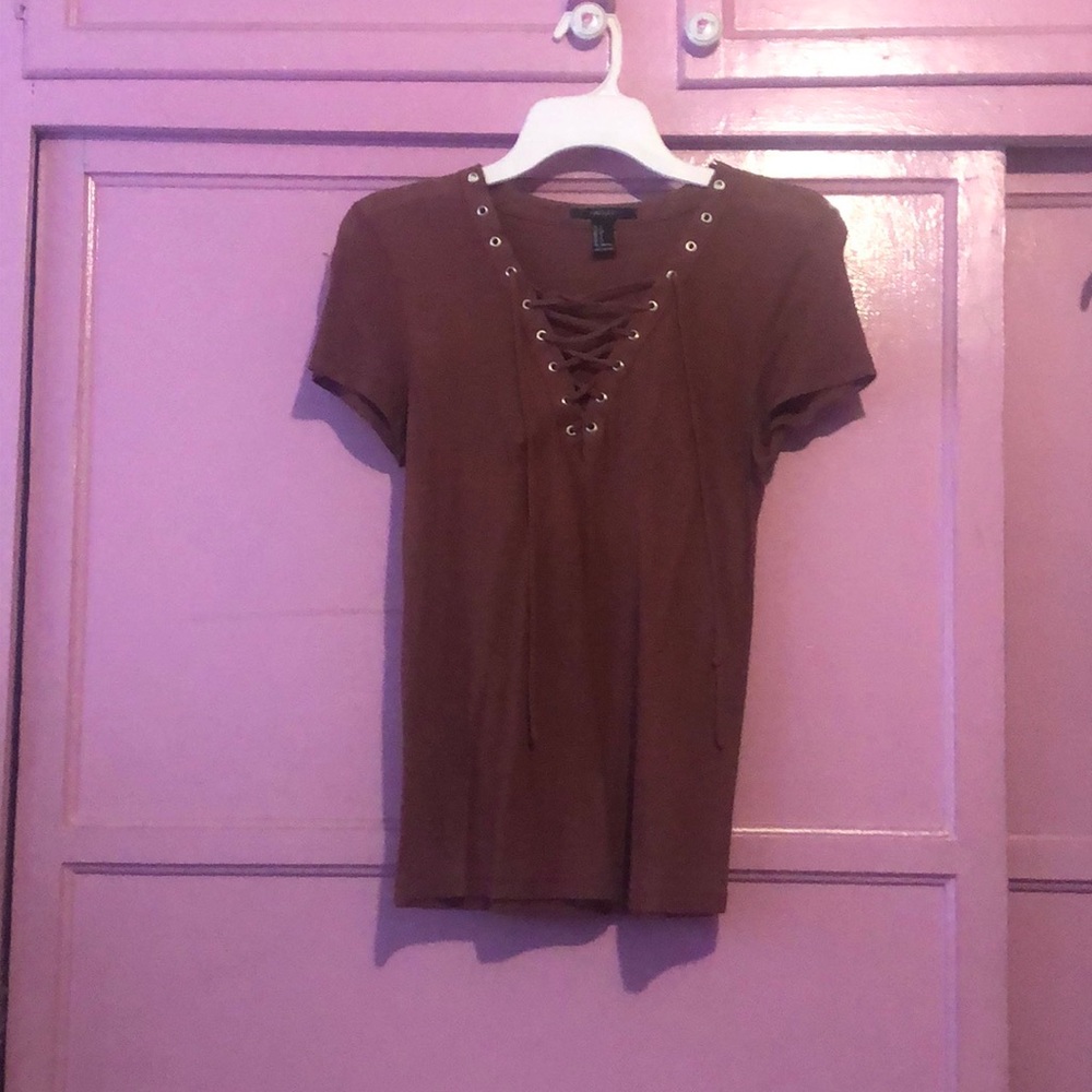 Forever 21 Brown Lace Up Top — Size S